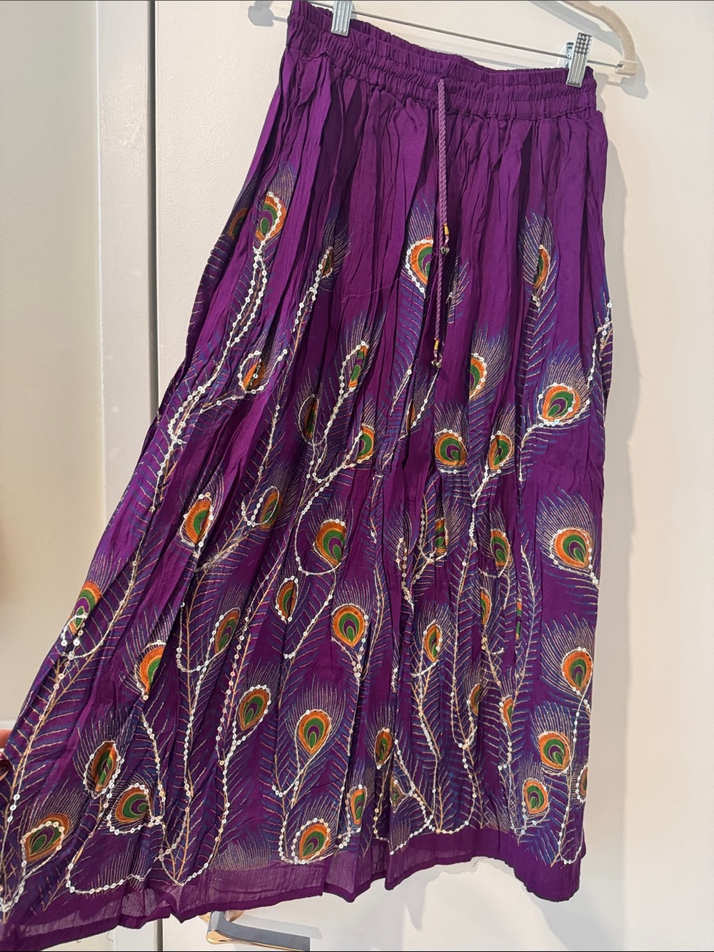 Indian Women’s Purple Embroidered Peacock Feather Tiered Skirt
